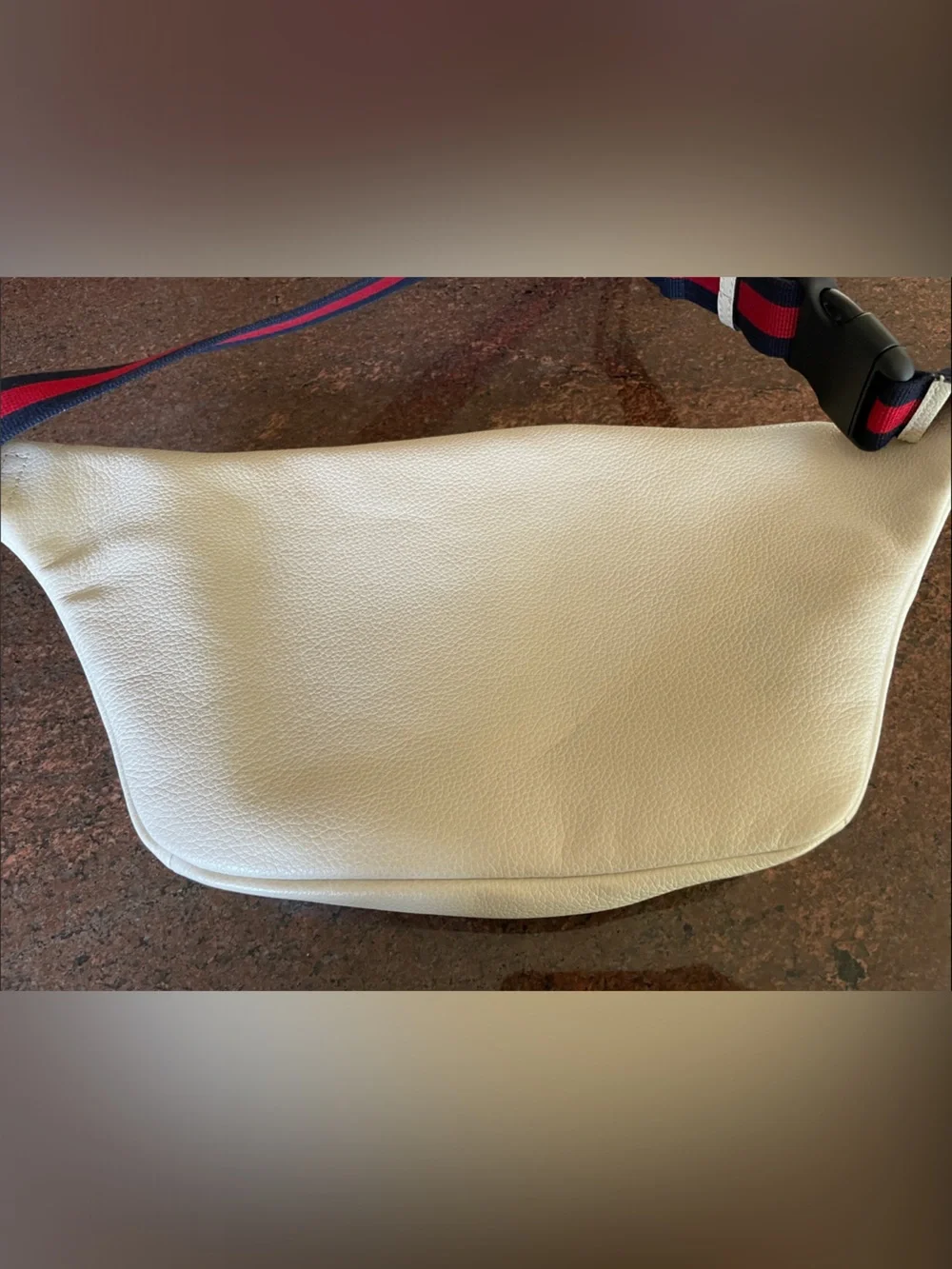 Gucci White Leather Belt Bag with Green and Red Web
